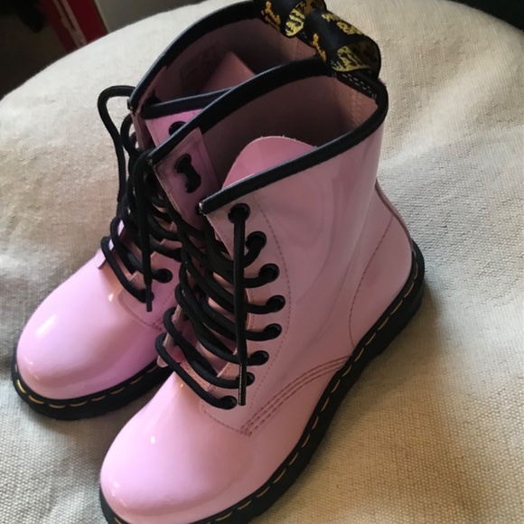 Dr. Martens Shoes - NEW Dr. Doc Martens boots 6 light Pink Patent Leather Lamper Combat Women’s 1460